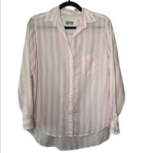 Grayson Pink White Strip Button Up Shirt Anthropologie Barbiecore Small